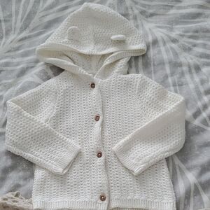 Cozy White Knit Hooded Cardigan